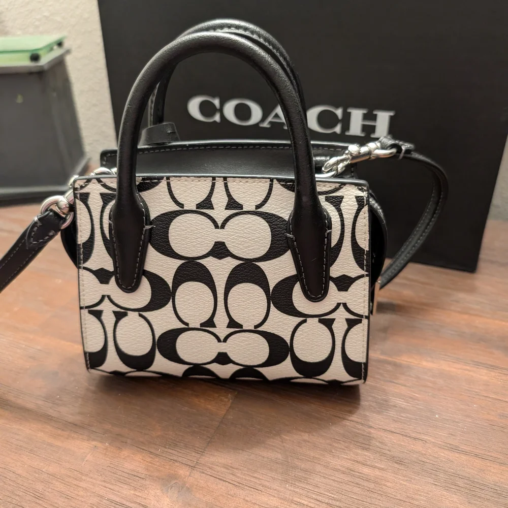 Coach Black and White Signature Mini Andrea Carryall Satchel/Crossbody - Picture 2 of 9